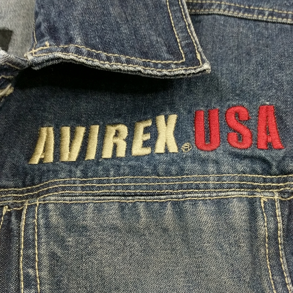 Avirex USA Denim Bluejean Jacket Patches Embroidery - Picture 5 of 7